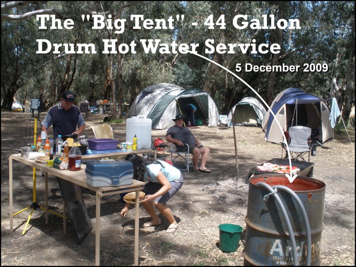 The Big Tent set up included a 44 gallon hot water drum with 1hp water pump.