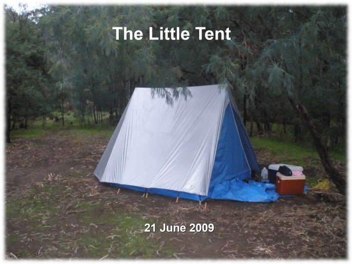 The Little Tent set up on the banks of the Murray River at Torrumbarry, Victoria.