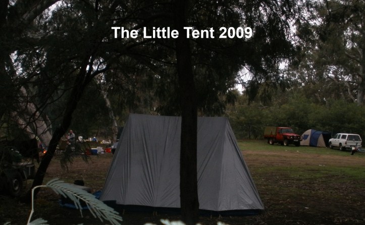 The Little Tent at nightfall in our camp on the banks of the Murray River at Torrumbarry, Victoria.