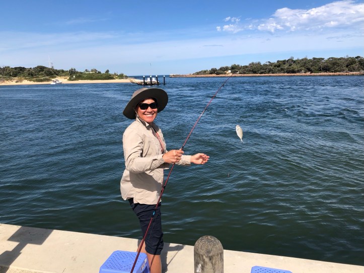 Mallie landing a monster fish at Lakes Entrance!