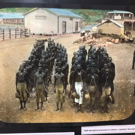 Aboriginal Prisoners in Chains preparing for a bath, Wyndham, Western Australia 1905